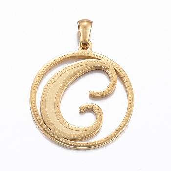 Ion Plating(IP) 304 Stainless Steel Pendants, Flat Round with Letter.C, Golden, 28x25x1.2mm, Hole: 6x3mm