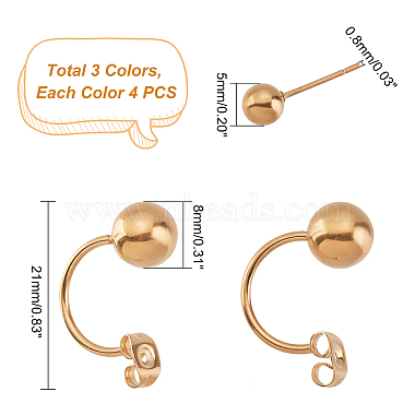 Unicraftale 12Stk. 3 Farben 304 Ohrstecker aus Edelstahl(EJEW-UN0001-81)-5