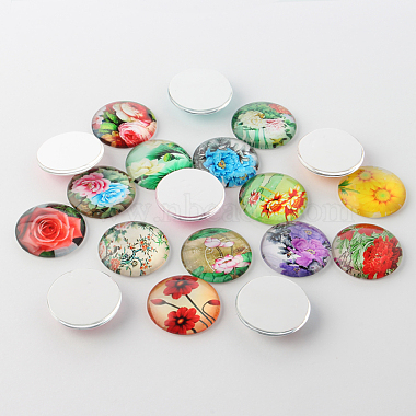 Flower Printed Glass Cabochons(GGLA-A002-18mm-BB)-2