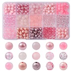 375Pcs 15 Styles Acrylic Beads, Round, Pink, 7.5~8mm, Hole: 1.5~2mm, 25pcs/style(MACR-YW0002-59D)