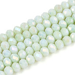 Anti-Tarnish Electroplate Rondelle Glass Beads Strands, Imitation Gemstone, AB Color Plated, Faceted, Honeydew, 4~4.5x3~3.8mm, Hole: 0.9mm, about 105~107pcs/strand, 14.76~15.16''(37.5~38.5cm)(X-EGLA-T021-4mm-17-06)