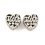 Mother's Day Rack Plating Alloy European Beads, Large Hole Beads, Cadmium Free & Nickel Free & Lead Free, Heart with Word Mother, Antique Silver, 11.5x12x7.5mm, Hole: 5.5x4.6mm(FIND-B034-31AS)