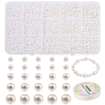 DIY Round ABS Plastic Imitation Pearl Beads Bracelet Making Kits, White, Beads: 4~10mm, Hole: 1.6~2.3mm.(DIY-YW0010-26C)