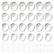 DIY Finger Rings Making Kits, with Adjustable 304 Stainless Steel Finger Rings Components, Transparent Glass Cabochons and Box Container, Flat Round, Stainless Steel Color, 8.2x8.2x2.7cm, 48pcs/box(DIY-UN0001-11P)