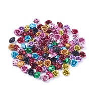 Aluminum Beads, Frosted, Long-Lasting Plated, 3-Petal Flower, Mixed Color, 8~8.5x5mm, Hole: 1mm(FALUM-T001-02B-M)