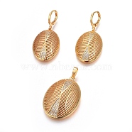 Brass Micro Pave Cubic Zirconia Jewelry Sets, Pendant and Earrings, Long-Lasting Plated, Oval, Real 24K Gold Plated, 42mm, Hole: 4x6.5mm, 41.5mm, Pin: 1mm(SJEW-F189-02G)