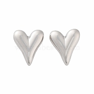 304 Stainless Steel Stud Earrings, Heart, Stainless Steel Color, 14x12mm(EJEW-H115-31P)