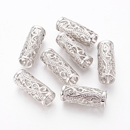 Alloy Filigree Beads, Column, Platinum Color, Size: about 30mm long, 11mm wide, 11mm thick, hole: 8mm(PALLOY-A15612-N-NF-1)