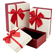 3Pcs 3 Sizes Cardboard Jewelry Boxes, with Ribbon Bowknot and Black Sponge Inside, for Jewelry Gift Packaging, Rectangle, Floral White, 177~221x123.5~164x73~102mm, inner diameter: 166~212x117~153mm, 1pc/size(CON-WH0092-58)
