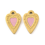 316 Surgical Stainless Steel Enamel Charms, Heart Charm, Golden, Pink, 14x9x1.5mm, Hole: 1.4mm(STAS-M073-42A-01G)