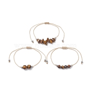 3Pcs 3 Style Natural Tiger Eye Braided Bead Bracelets Set, Nylon Thread Adjustable Bracelets for Women, Inner Diameter: 3-3/8 inch(8.5cm), 1Pc/style(BJEW-JB09334-04)