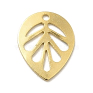 Brass Pendants, Long-Lasting Plated, Cadmium Free & Lead Free, Leaf, Real 24K Gold Plated, 13.5x10.5x0.5mm, Hole: 1.2mm(KK-H435-15G)