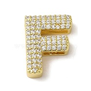 Brass Beads, with Clear Cubic Zirconia, Letter F, 20.5x15.5x5.5mm, Hole: 4.5x2.5mm(KK-D098-04F-G)