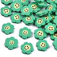 Handmade Polymer Clay Cabochons, Flower with Smile, Medium Sea Green, 9~10x9.5~10.5x2mm, about 5750pcs/1000g(CLAY-T016-32C)