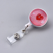 ABS Plastic Retractable Badge Reel, Card Holders, with Iron Alligator Clips, Flat Round, Pink, 85x32x25.5~32.5mm, Hole: 7mm(X-AJEW-WH0121-50F)