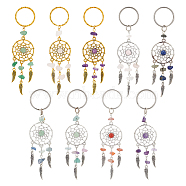 20Pcs 2 Style Woven Net/Web with Feather Alloy Pendant Keychain, with Natural & Synthetic Gemstone and Key Ring, 10.5~10.7cm, 10pcs/style(KEYC-NB0001-70)