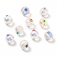 Transparent Glass Beads, with Enamel, Round with Evil Eye Pattern, Mixed Color, 10~10.5x9mm, Hole: 1.6mm(GLAA-F121-13)