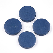 Painted Natural Wood Beads, Flat Round, Marine Blue, 15~15.5x4mm, Hole: 1.8mm(WOOD-S049-02B-02)