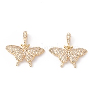 Brass Micro Pave Cubic Zirconia Pendants, Cadmium Free & Lead Free, Real 18K Gold Plated, Butterfly, Clear, 18x33x4mm, Hole: 9.5x2mm(KK-E005-14G-01)