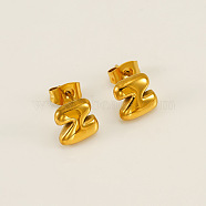 Chunk Letter 304 Stainless Steel Stud Earrings for Women, Real 18K Gold Plated, Letter Z, 7.5~8.5x5~10.5mm(EJEW-G386-01Z-G)