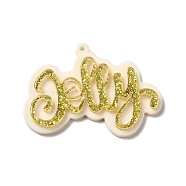 Opaque Acrylic Pendants, with Paillette, Word Jolly Charm, Gold, 36x49x4.5mm, Hole: 1.6mm(SACR-L006-004B)