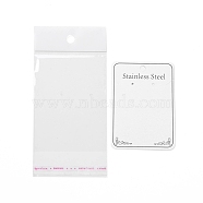 Paper Display Cards, with OPP Cellophane Bags, for Bracelet, Necklace, Earring Storage, Rectangle with Word Stainless Steel, White, Card: 8.5x6x0.05cm, Bag: 14.6x6.8x0.01cm(OPP-C002-04B)