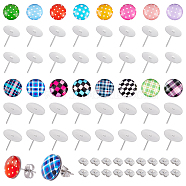 CHGCRAFT DIY Half Round with Tartan Pattern Stud Earrings Making Kit, Include Glass Cabochons, 304 Stainless Steel Stud Earring Settings, 201 Stainless Steel Ear Nuts, Mixed Color, Cabochons: 96pcs/box(DIY-CA0003-66)