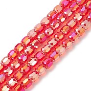 AB Color Plated Glass Beads, Faceted Barrel, Red, 8x8mm, Hole: 1mm(GLAA-F108-12B-05)