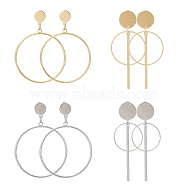 4 Pair 4 Style Round Ring Alloy Dangle Stud Earrings for Women, Platinum & Golden, 63~67x25~45mm, 1 Pair/style(EJEW-FI0002-62)