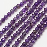 Grade A Natural Amethyst Bead Strands, Faceted Round, 3mm, Hole: 0.8mm, about 119pcs/strand, 15 inch(X-G-A129-3mm-E03)