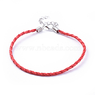 Trendy Braided Imitation Leather Bracelet Making, with Iron Lobster Claw Clasps and End Chains, FireBrick, 200x3mm(BJEW-S076-001)