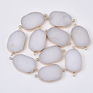 Natural White Jade Links connectors, with Edge Golden Plated Iron Loops, Oval, 43~44x24.5x6mm, Hole: 1.8mm(G-S359-052B)