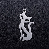 201 Stainless Steel Kitten Pendants, Cat Silhouette Shape, Stainless Steel Color, 23x10x1mm, Hole: 1.4mm(STAS-Q201-JN288-1)