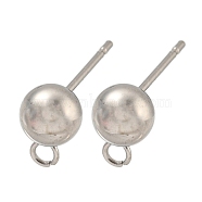 304 Stainless Steel Stud Earring Findings, Round, Stainless Steel Color, 17x6x6mm, Hole: 1.8mm, Pin: 10x0.8mm(STAS-O004-10D-P)
