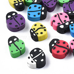 Handmade Polymer Clay Beads, Ladybug, Mixed Color, 8~12x7.5~10x4~5mm, Hole: 1.5~2mm(CLAY-N011-43A)