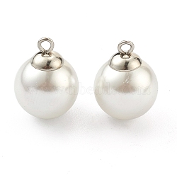 304 Stainless Steel Pendants, with White Plastic Imitation Pearl Beads, Stainless Steel Color, 15.5x12mm, Hole: 1.6mm(STAS-Z009-02A-P)