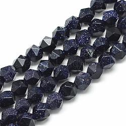 Synthetic Blue Goldstone Beads Strands, Star Cut Round Beads, Faceted, 9.5~10x9mm, Hole: 1.5mm, about 37~39pcs/strand, 14.9 inch(G-S149-11-10mm)