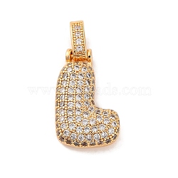 Brass Micro Pave Cubic Zirconia Pendants, Real 18K Gold Plated, Clear, Letter L, 18.5~24x12.5~25.5x5~5.5mm, Hole: 5x3mm(KK-C076-29L-G01)