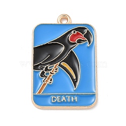 Tarot Alloy Enamel Pendants, Cadmium Free & Lead Free, Light Gold, Rectangle with Parrot Pattern, Dodger Blue, 30x19x1mm, Hole: 1.8mm(ENAM-A008-47KCG-08)