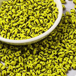 6/0 Opaque Colours Seep Glass Seed Beads, Round Hole, Round with Stripe Pattern, Yellow Green, 3~4.5x3~4.5mm, Hole: 1.2~1.5mm(X-SEED-F003-04A-05)