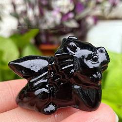 Natural Obsidian Carved Figurines Statues for Home Desktop Decoration, Dragon, 40mm(PW-WG05555-01)