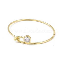 Clear Cubic Zirconia Diamond Bangle, Brass Simple Thin Bangle for Women, Real 18K Gold Plated, Inner Diameter: 2-3/8 inch(6.1cm)(BJEW-G670-01G)