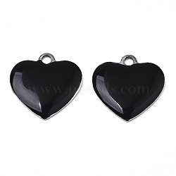 201 Stainless Steel Enamel Charms, Heart, Stainless Steel Color, Black, 13x13x2mm, Hole: 1.5mm(X-STAS-N088-12A)