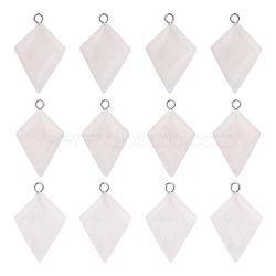 12Pcs Natural Rose Quartz Pendants, Kite Charms, with Stainless Steel Color Tone Stainless Steel Loops, 28x18x6~7mm, Hole: 2mm(G-UN0001-20)