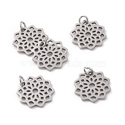 304 Stainless Steel Pendants, Flower, Stainless Steel Color, 16.5x16x1mm, Hole: 3mm(STAS-S105-T516S)
