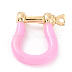 Brass Enamel D-Ring Anchor Shackle Clasps, Real 18K Gold Plated, for Bracelets Making, Pink, 18x15~17x4.5~5mm, Hole: 8mm(KK-P201-01G-F)