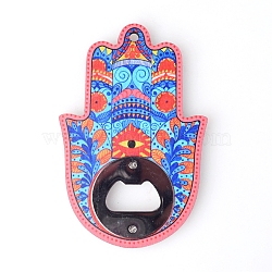 Wood Bottle Opener, Multi-fonction for Fridge Magnet, Hamsa Hand/Hand of Miriam, Dodger Blue, 120x80x7mm(PW-WG42888-03)