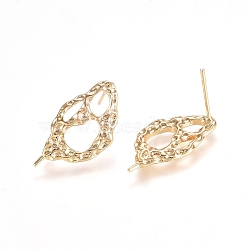 Brass Stud Earring Findings, with Loop, Real 18K Gold Plated, 22x12mm, Hole: 1.2mm, Pin: 0.8mm(KK-I660-16G)