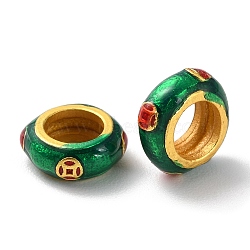 Rack Plating Alloy Enamel European Beads, Cadmium Free & Lead Free, Large Hole Beads, Rondelle, Matte Gold Color, Green, 10x4mm, Hole: 5.5mm(PALLOY-F303-12MG-02)