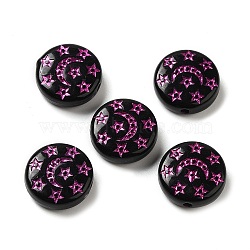 Opaque Acrylic Beads, Flat Round with Star and Moon, Black, 12.5x4mm, Hole: 1.5mm, about: 890pcs/500g(OACR-Z005-32)